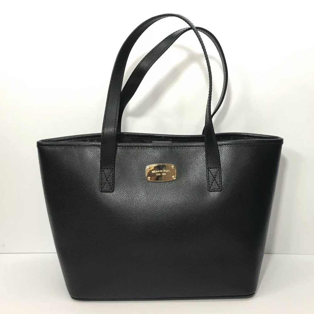 MICHAEL KORS JET SET TRAVEL BLACK LEATHER TOTE